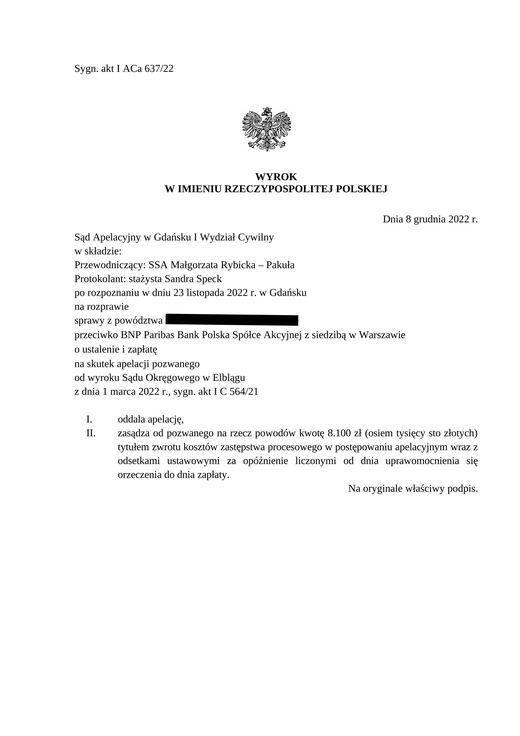 Skan: Sygn. akt I ACa 637/22, wyrok z 8 grudnia 2022 r.