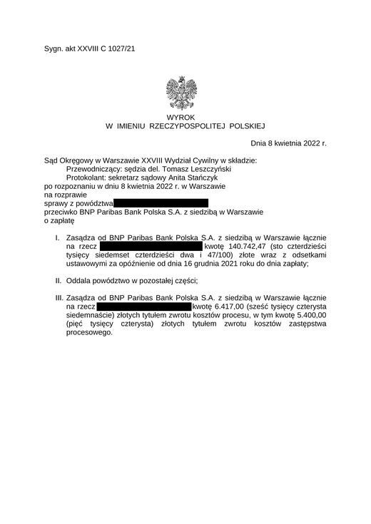 Skan: Sygn. akt XXVIII C 1027/21, wyrok z 8 kwietnia 2022 r.